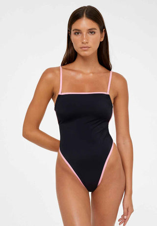 Bandeau Cut Swimsuit (Black + Pink)