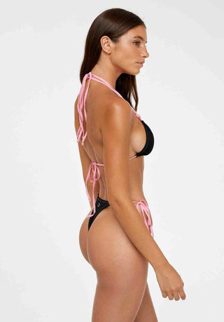 String Bikini Top - Black + Pink